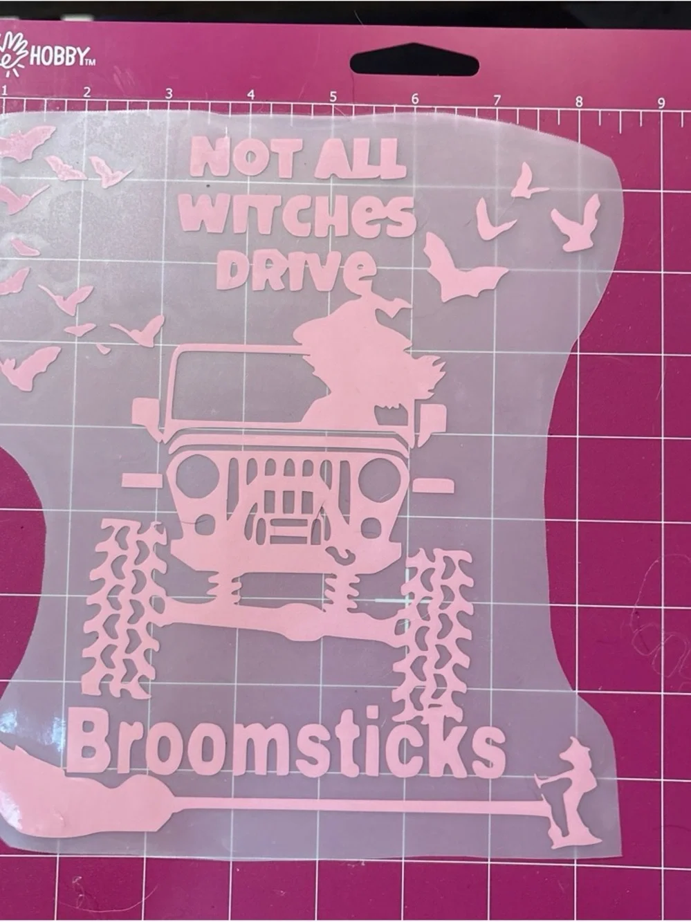 Pink 'Not All Witches Drive Broomsticks' Halloween Craft Stencil -